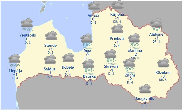 Laika prognoze šodienai - 30. janvārim