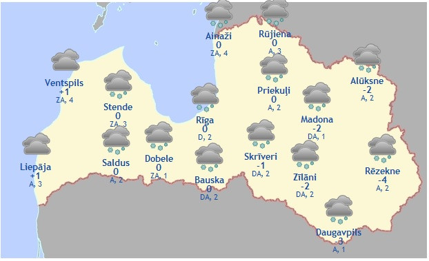 Laika prognoze šodienai - 5. februārim