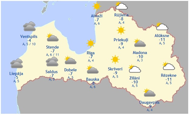 Laika prognoze šodienai - 6. februārim