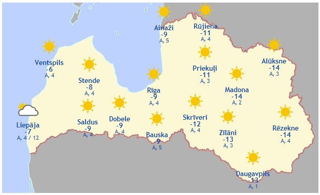 Laika prognoze šodienai - 7. februārim