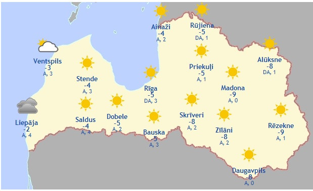 Laika prognoze šodienai - 9. februārim