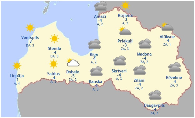 Laika prognoze šodienai - 10. februārim