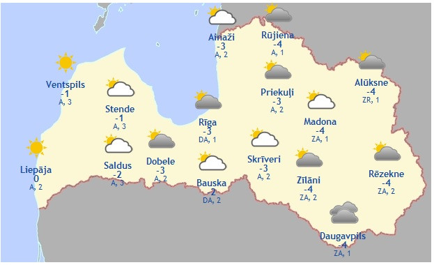 Laika prognoze šodienai - 11. februārim