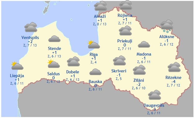 Laika prognoze šodienai - 13. februārim