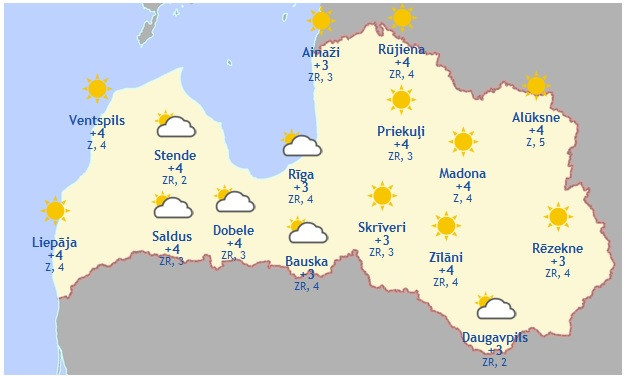 Laika prognoze šodienai - 14. februārim