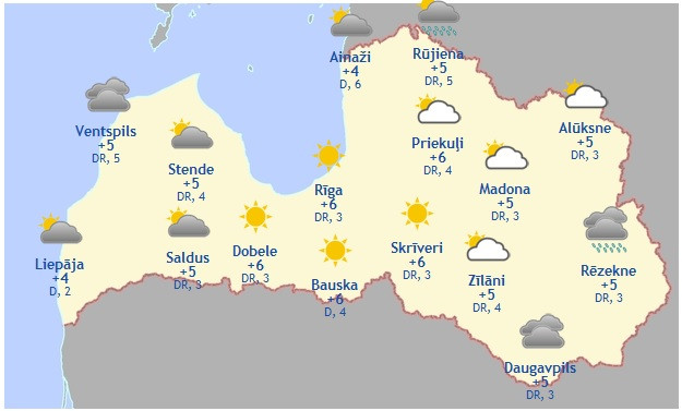 Laika prognoze šodienai - 2. martam