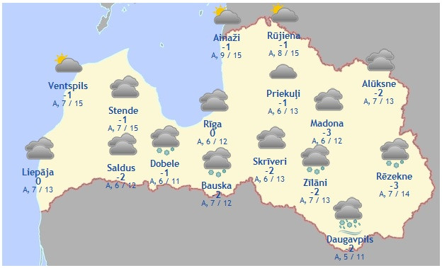 Laika prognoze šodienai - 6. martam