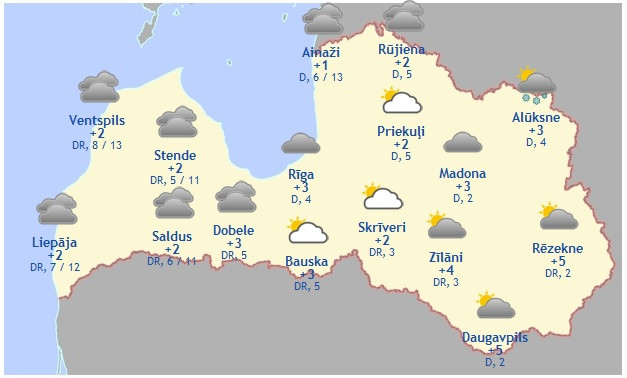 Laika prognoze šodienai - 8. martam