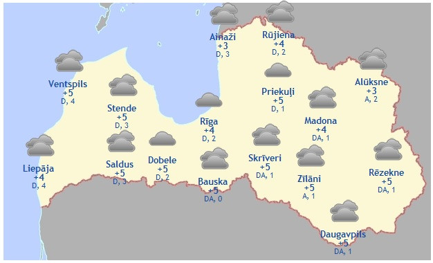 Laika prognoze šodienai - 9. martam