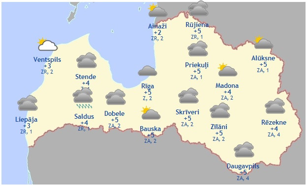 Laika prognoze šodienai - 12. martam