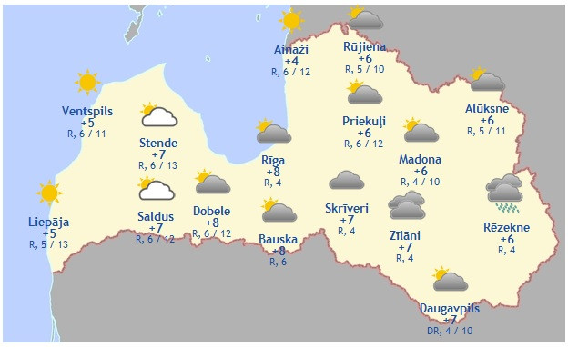 Laika prognoze šodienai - 15. martam