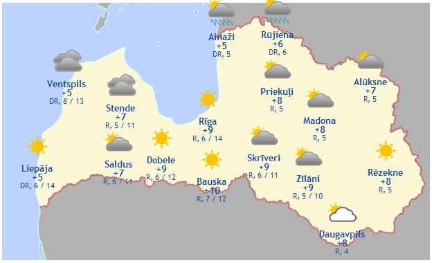 Laika prognoze šodienai - 22. martam