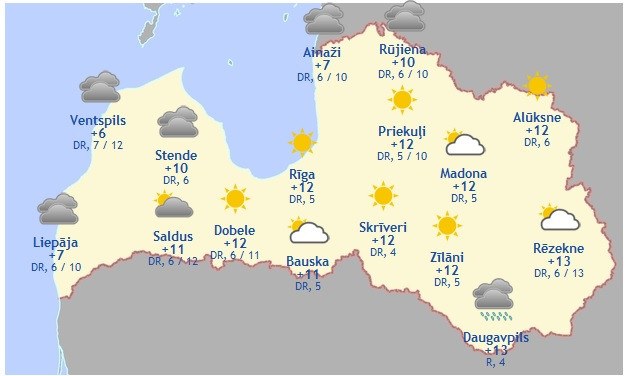 Laika prognoze šodienai - 5. aprīlim