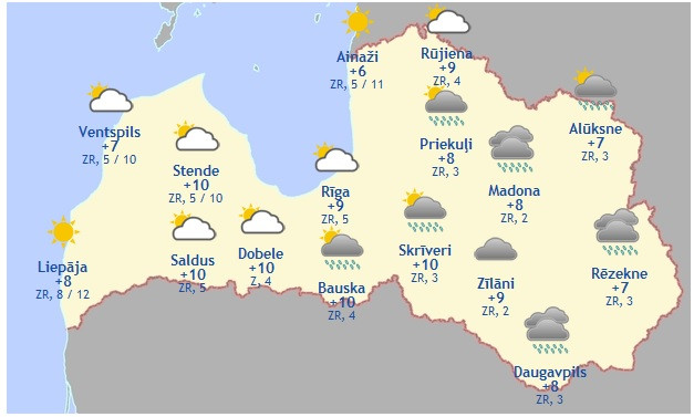 Laika prognoze šodienai - 6. aprīlim