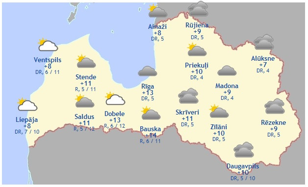 Laika prognoze šodienai - 9. aprīlim