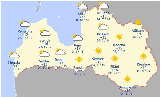 Laika prognoze šodienai - 10. aprīlim