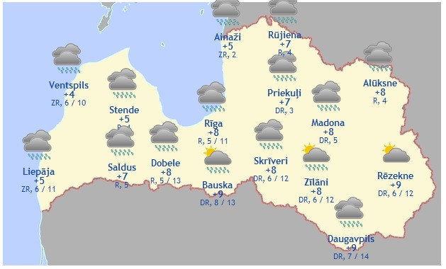 Laika prognoze šodienai - 11. aprīlim