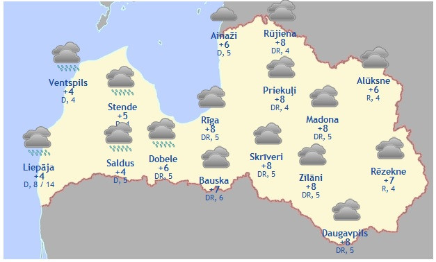 Laika prognoze šodienai - 12. aprīlim