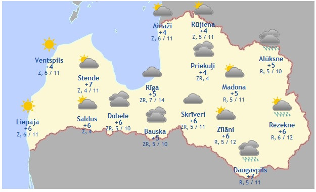 Laika prognoze šodienai - 13. aprīlim