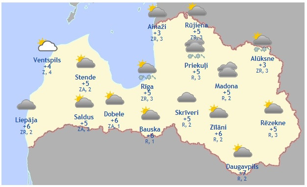 Laika prognoze šodienai - 14. aprīlim