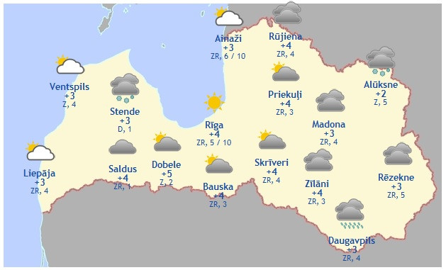 Laika prognoze šodienai - 17. aprīlim