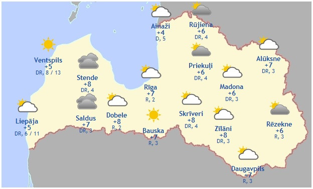 Laika prognoze šodienai - 20. aprīlim