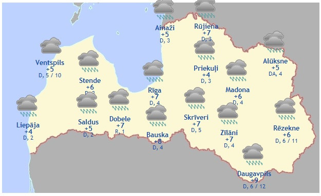 Laika prognoze šodienai - 25. aprīlim