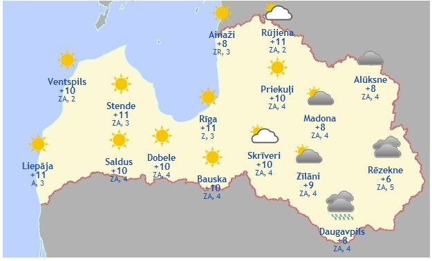 Laika prognoze šodienai - 1. maijam