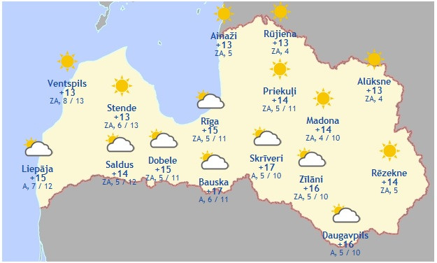 Laika prognoze šodienai - 4. maijam