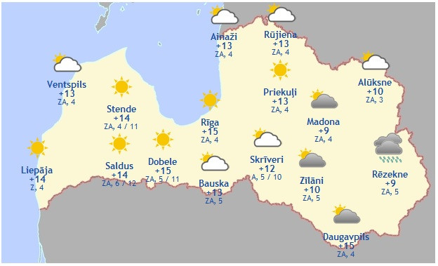 Laika prognoze šodienai - 7. maijam