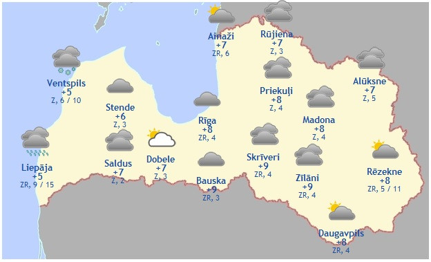 Laika prognoze šodienai - 9. maijam