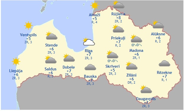 Laika prognoze šodienai - 10. maijam