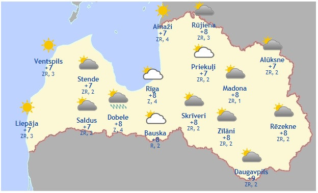 Laika prognoze šodienai - 11. maijam