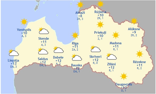 Laika prognoze šodienai - 12. maijam