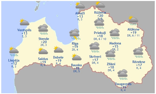 Laika prognoze šodienai - 15. maijam