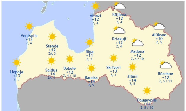 Laika prognoze šodienai - 16. maijam