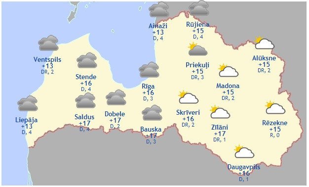 Laika prognoze šodienai - 17. maijam