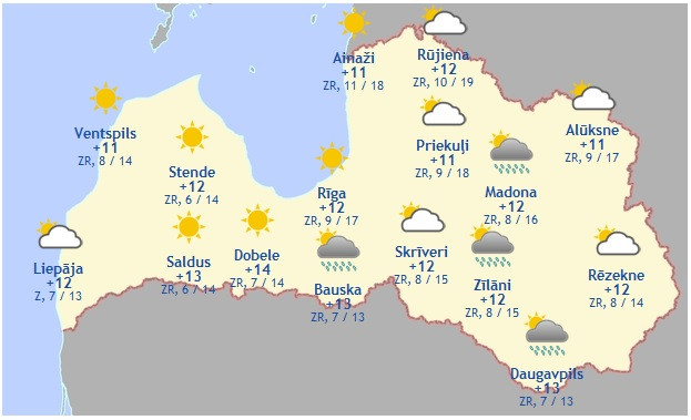 Laika prognoze šodienai - 2. jūnijam