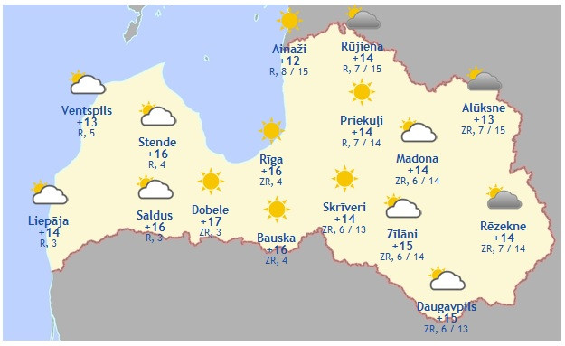 Laika prognoze šodienai - 3. jūnijam