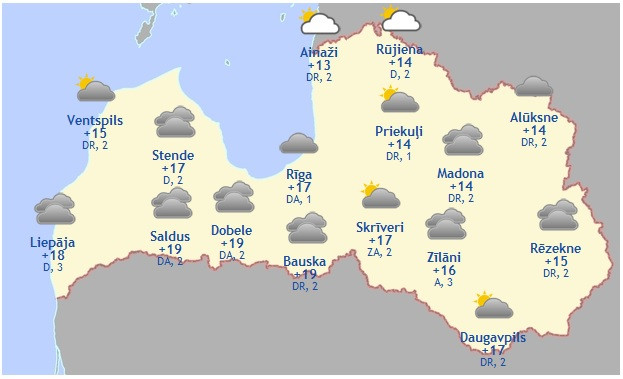 Laika prognoze šodienai - 4. jūnijam