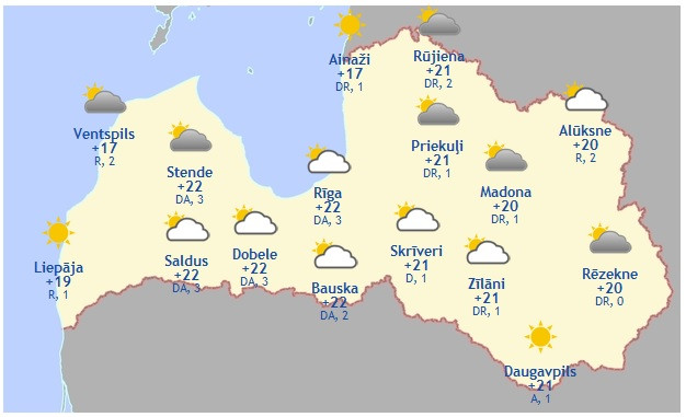 Laika prognoze šodienai - 6. jūnijam