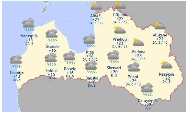 Laika prognoze šodienai - 7. jūnijam