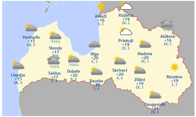 Laika prognoze šodienai - 11. jūlijam