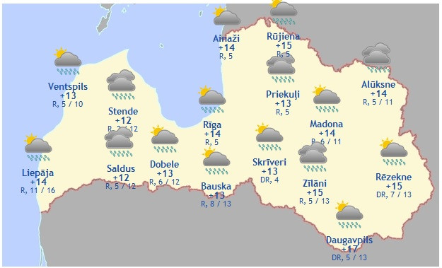 Laika prognoze šodienai - 13. jūnijam