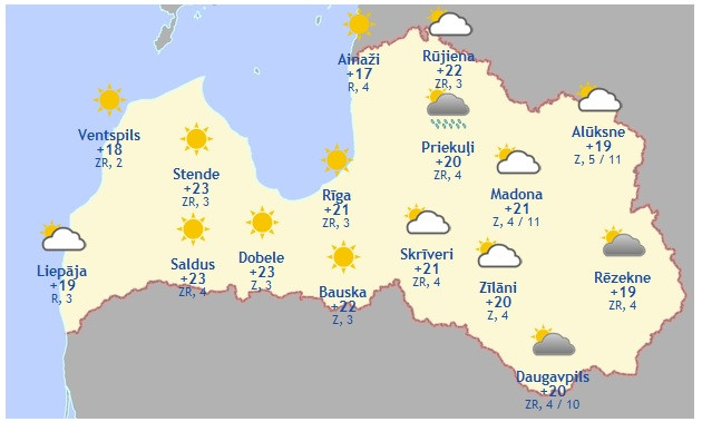 Laika prognoze šodienai - 15. jūnijam