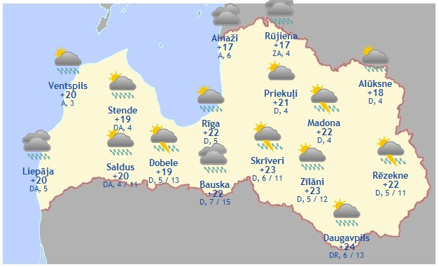 Laika prognoze šodienai - 30. jūnijam