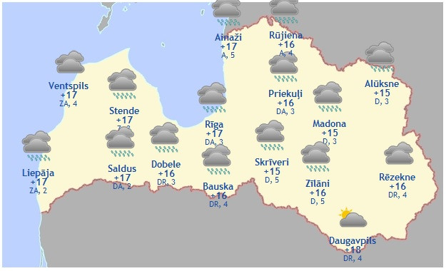 Laika prognoze šodienai - 1. jūlijam