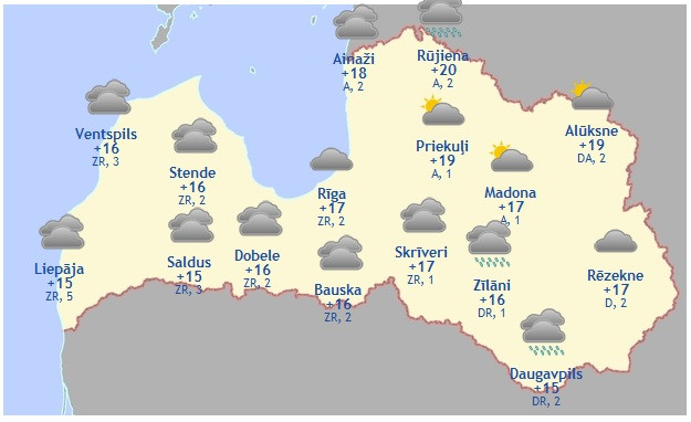 Laika prognoze šodienai - 2. jūlijam