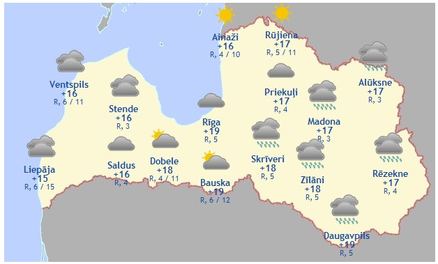 Laika prognoze šodienai - 3. jūlijam