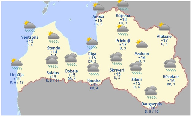 Laika prognoze šodienai - 4. jūlijam